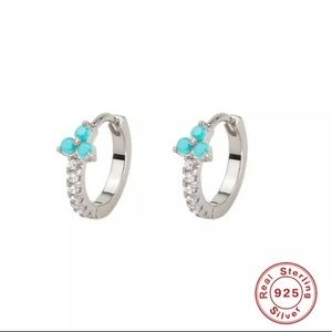 Three Torquoise Zircons on Round Stud Earr…